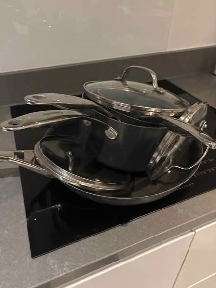 Photo of free 3 pana with lids and saucepan (Brockley) #1