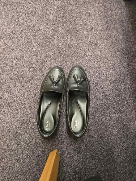 Photo of free Clarks Black Shoes Size Six, Wide Foot (Stifford Clays RM16) #1