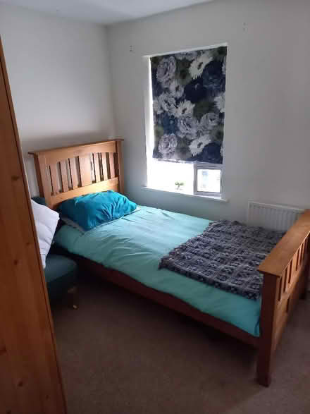 Photo of free Sturdy single pine bed with mattress (Hattersley SK14) #2