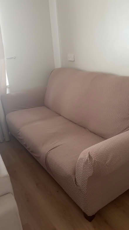 Photo of free Brown leather sofa with covers (IP2) #2