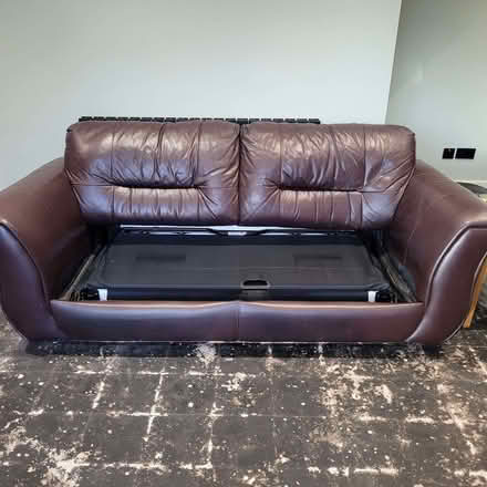 Photo of free 2 leather sofas /1 is a double sofa bed and a foot stall (Rayleigh SS6) #2