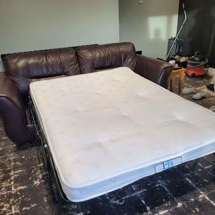 Photo of free 2 leather sofas /1 is a double sofa bed and a foot stall (Rayleigh SS6) #4