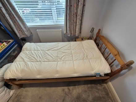 Photo of free Single wooden bed frame - optional mattress and topper (Sheering CM22) #1