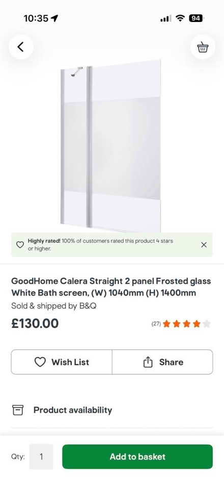 Photo of free B&Q Calera shower screen (Cheltenham GL52 6) #2