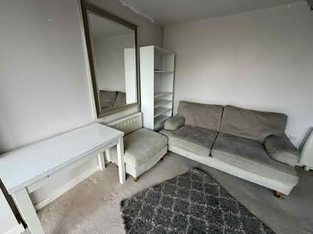 Photo of free 3 seater grey sofa and matching footstool (Portsea PO1) #1