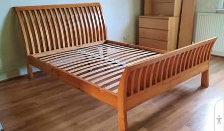 Photo of free Wooden sleigh style kingsize bed frame (South Woodford E18) #1