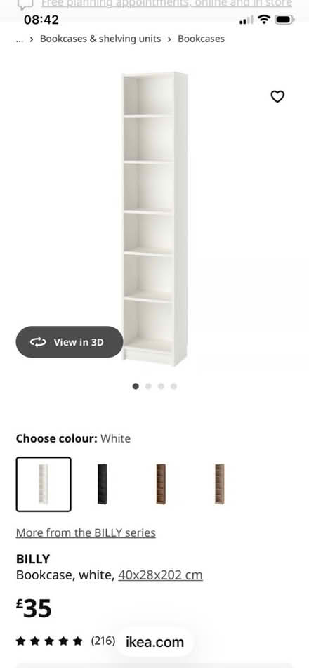 Photo of free Narrow Billy bookcase white (Garston WD25) #1