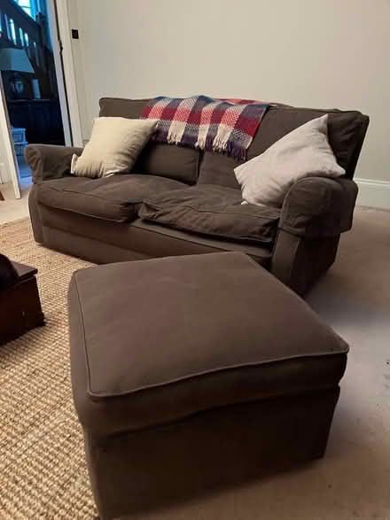 Photo of free Brown sofa and pouffe (foot stool) (Moseley B13) #1