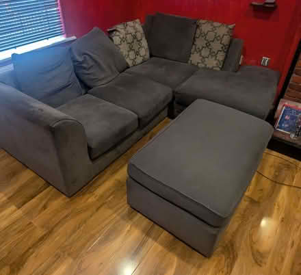 Photo of free Grey corner sofa with footstool (Sun In The Sands Roundabout SE3) #1