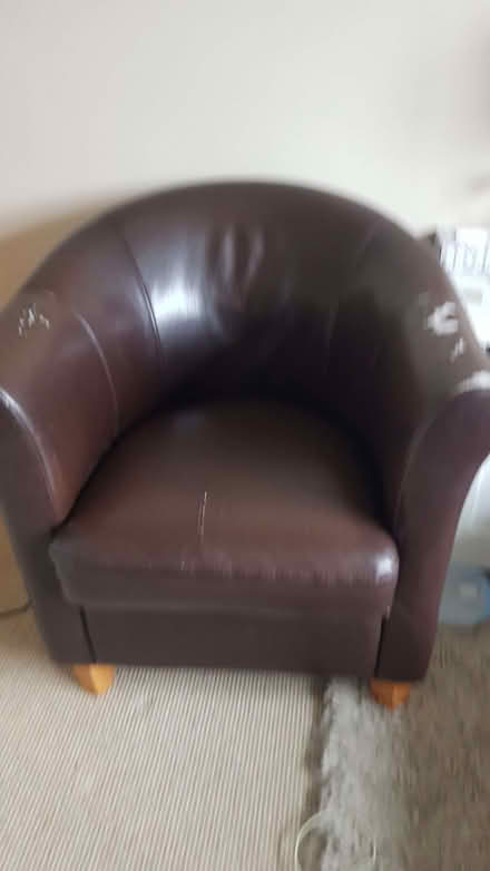Photo of free Brown leather effect tub chair needs attention (Cheylesmore CV3) #1