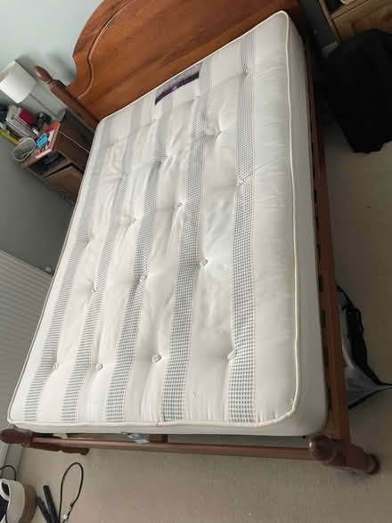 Photo of free Wooden double bed with mattress and two bedside tables (Clockhouse CR5) #1