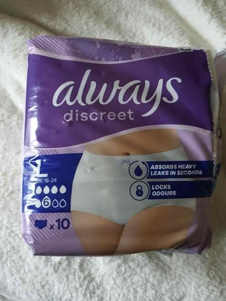 Photo of free "Always" ladies disposable briefs (Stroud central) #1