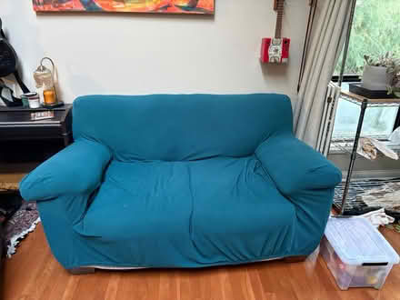 Photo of free Love seat and couch with blue cover (Mercer Island) #1