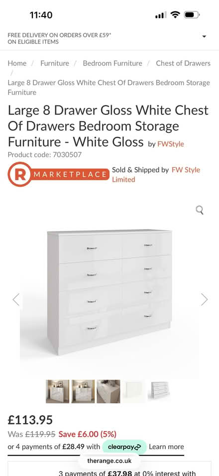 Photo of free Large 8 Drawer Gloss White Chest Of Drawers Bedroom Storage (Wem SY4) #3