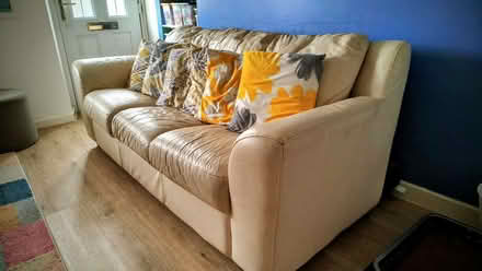 Photo of free Indestructible large Italian leather 3 piece sofa (Northborough) #2