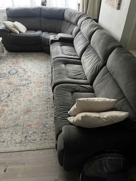 Photo of free Grey recliner sofa with media unit and grey swivel loveseat (Welling DA16) #2