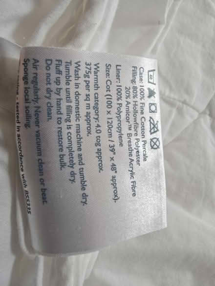 Photo of free Baby Duvet 4.0 Tog 100x120cm (Bladon OX20) #2