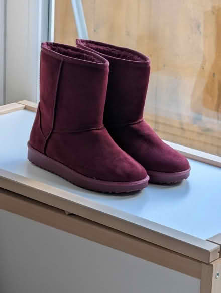 Photo of free Burgundy red faux suede boots 36/37 (Grangeway area NN10) #1