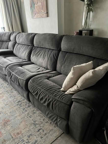 Photo of free Grey recliner sofa with media unit and grey swivel loveseat (Welling DA16) #3