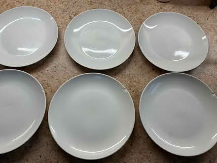 Photo of free 6 small china plates, each with a smaller or larger chip. (Leasgill LA7) #1