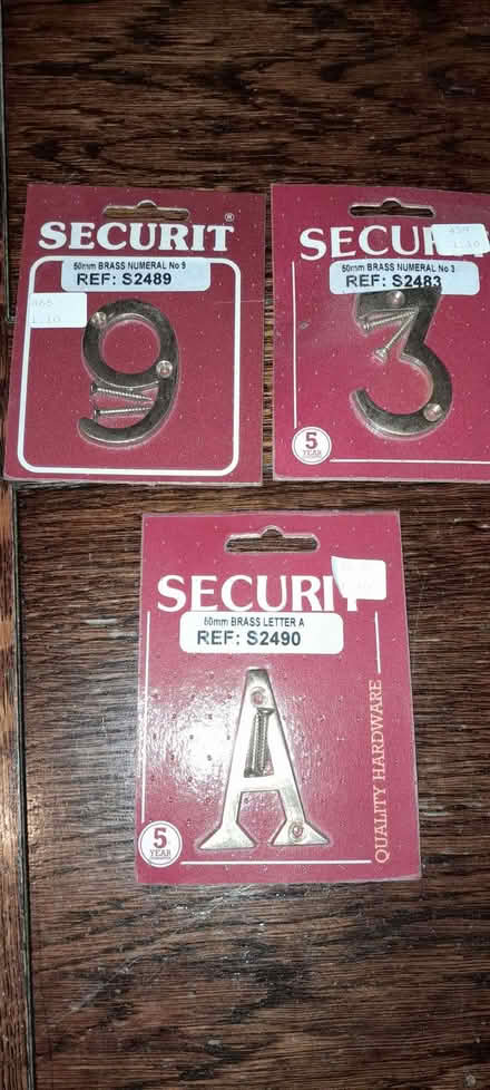 Photo of free Brass door hardware numbers/letter - 3 9 A (Haslingfield CB23) #1