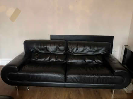 Photo of free Black leather sofa, four seater (Cavendish DE23) #1
