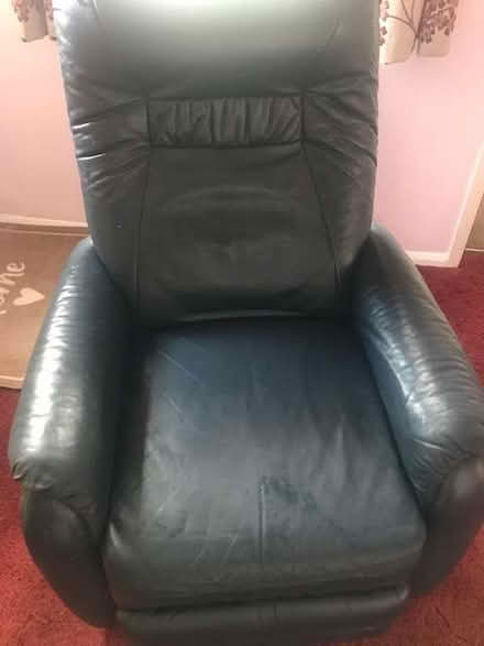 Photo of free Blue leather manual recliner chair (Marshland St James PE14) #1
