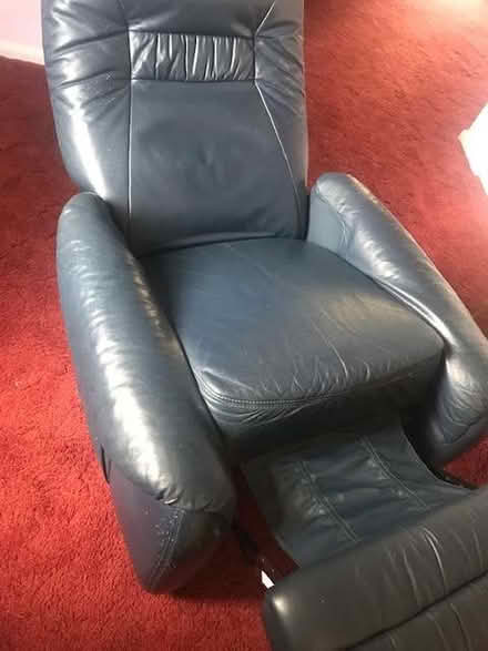 Photo of free Blue leather manual recliner chair (Marshland St James PE14) #2