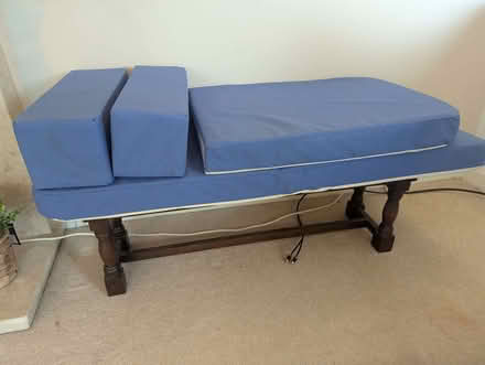 Photo of free Blue cotton covered bench foam cushions (Harlaxton NG32) #1