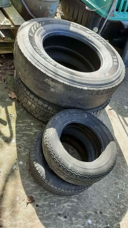Photo of free 2 x Large worn truck tyres (New Tupton S42) #1