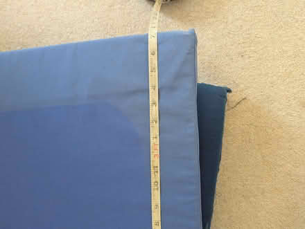 Photo of free Blue cotton covered bench foam cushions (Harlaxton NG32) #3