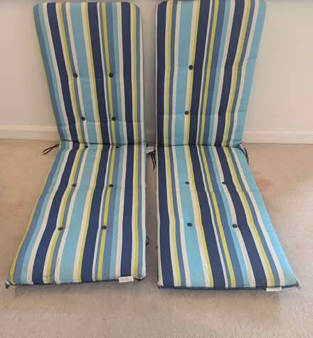 Photo of free Pair /2 blue striped sun lounger cushions (Harlaxton NG32) #1