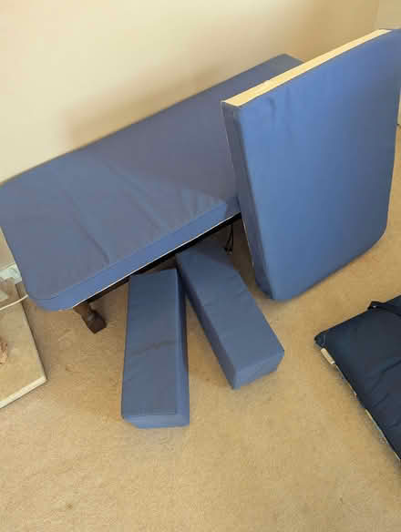 Photo of free Blue cotton covered bench foam cushions (Harlaxton NG32) #2