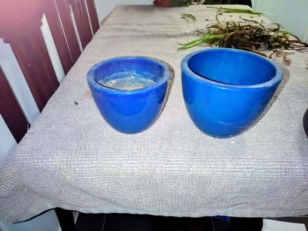 Photo of free 2 blue plant pot holders (Union Park TR11) #1