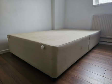 Photo of free Double bedframe with beige velvet headboard (Abbeville Village SW4) #4