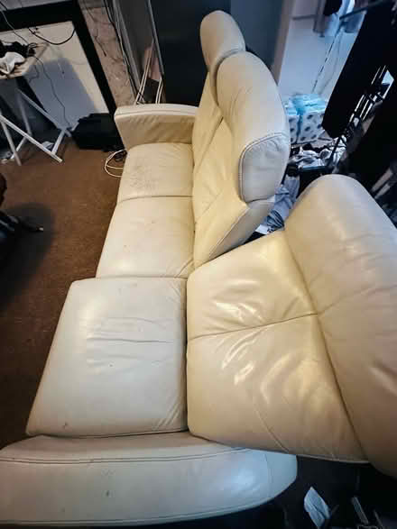 Photo of free White leather 3-seater sofa (Hove BN3) #3