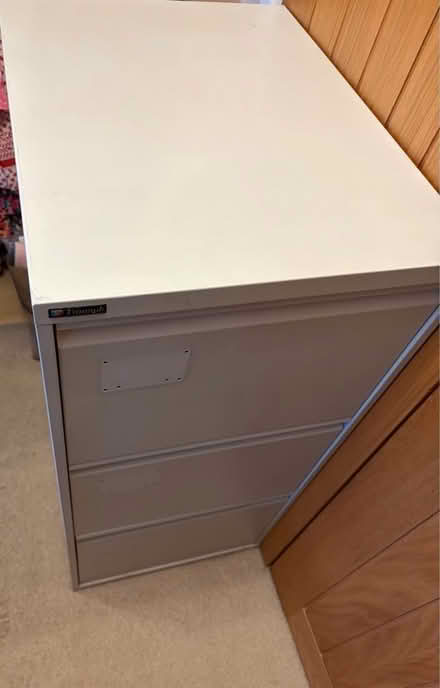 Photo of free Triumph filing cabinet with three drawers two keys (Poplars SG2) #1