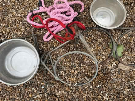 Photo of free Dog bowls, holder and leads (BR1) #1