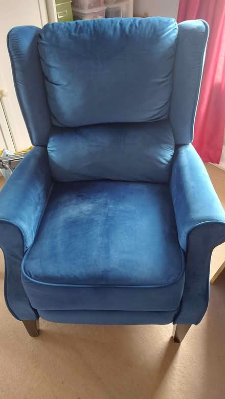 Photo of free Blue velvet manual recliner chair. (Broadstone SY7) #1