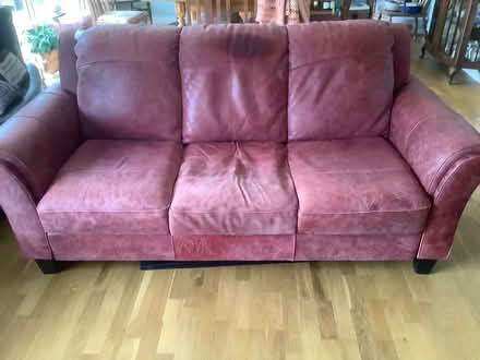 Photo of free Red Leather Sofa (Shoreham Beach) #1