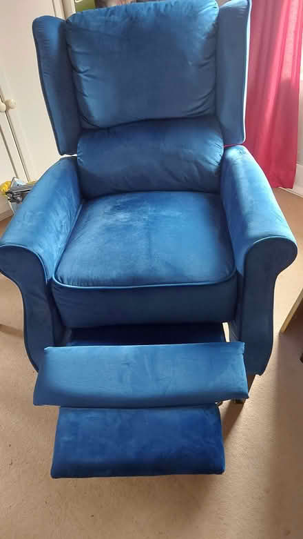 Photo of free Blue velvet manual recliner chair. (Broadstone SY7) #2