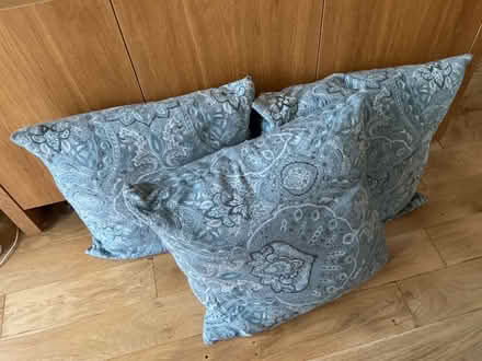 Photo of free 3 large Marks & Spencer Grey Blue cushions with infills (BT10) #1