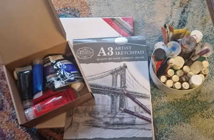Photo of free Acrylic paints, brushes, pad and canvas (Alvaston DE24) #1