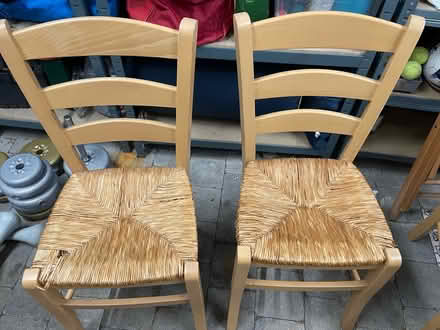Photo of free 2 wooden chairs, wicker seat (New Islington M4) #1
