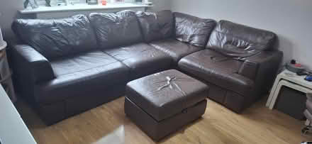 Photo of free Brown leather Corner sofa and stool (BR8) #1