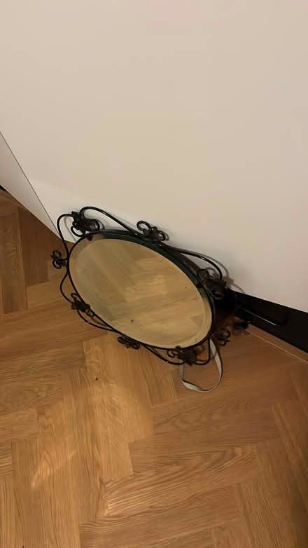 Photo of free 1960s bevelled circular mirror with decorative metal frame (Holland Park W11) #2