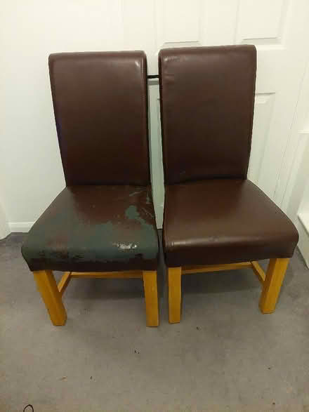 Photo of free 2 x brown imitation leather chairs (Seaford BN25) #1