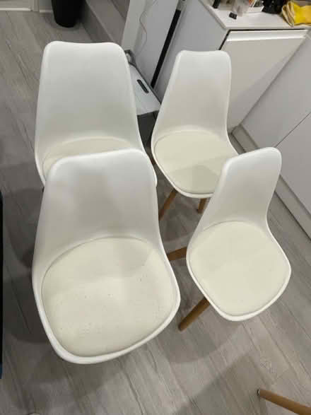Photo of free Se of 4no white and wood chairs (Greencroft Gardens, NW6) #1