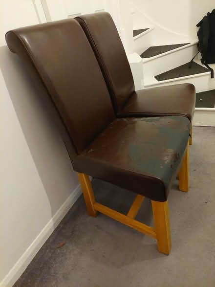 Photo of free 2 x brown imitation leather chairs (Seaford BN25) #2