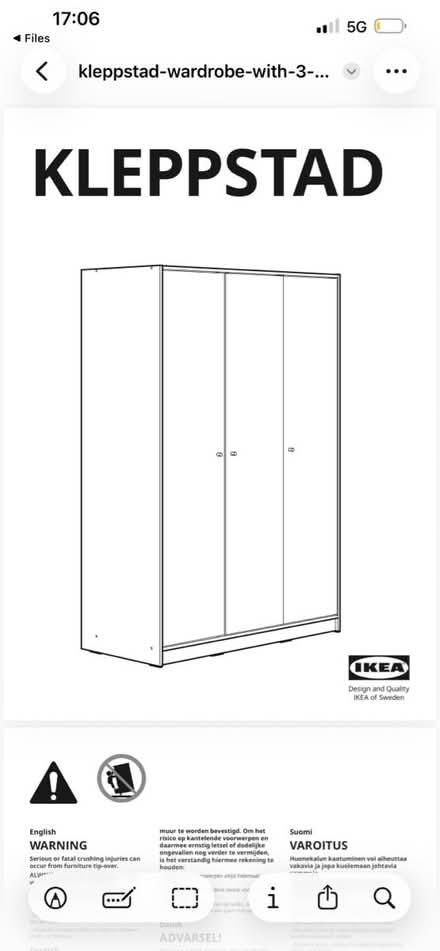 Photo of free Ikea Kleppstad 3 door wardrobe (West Green Road N15) #1